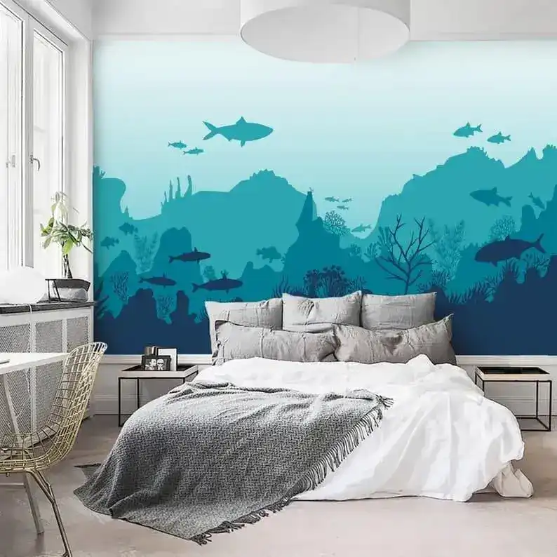 Sharks in the Blue Underwater Nursery Wall Mural - Image 3