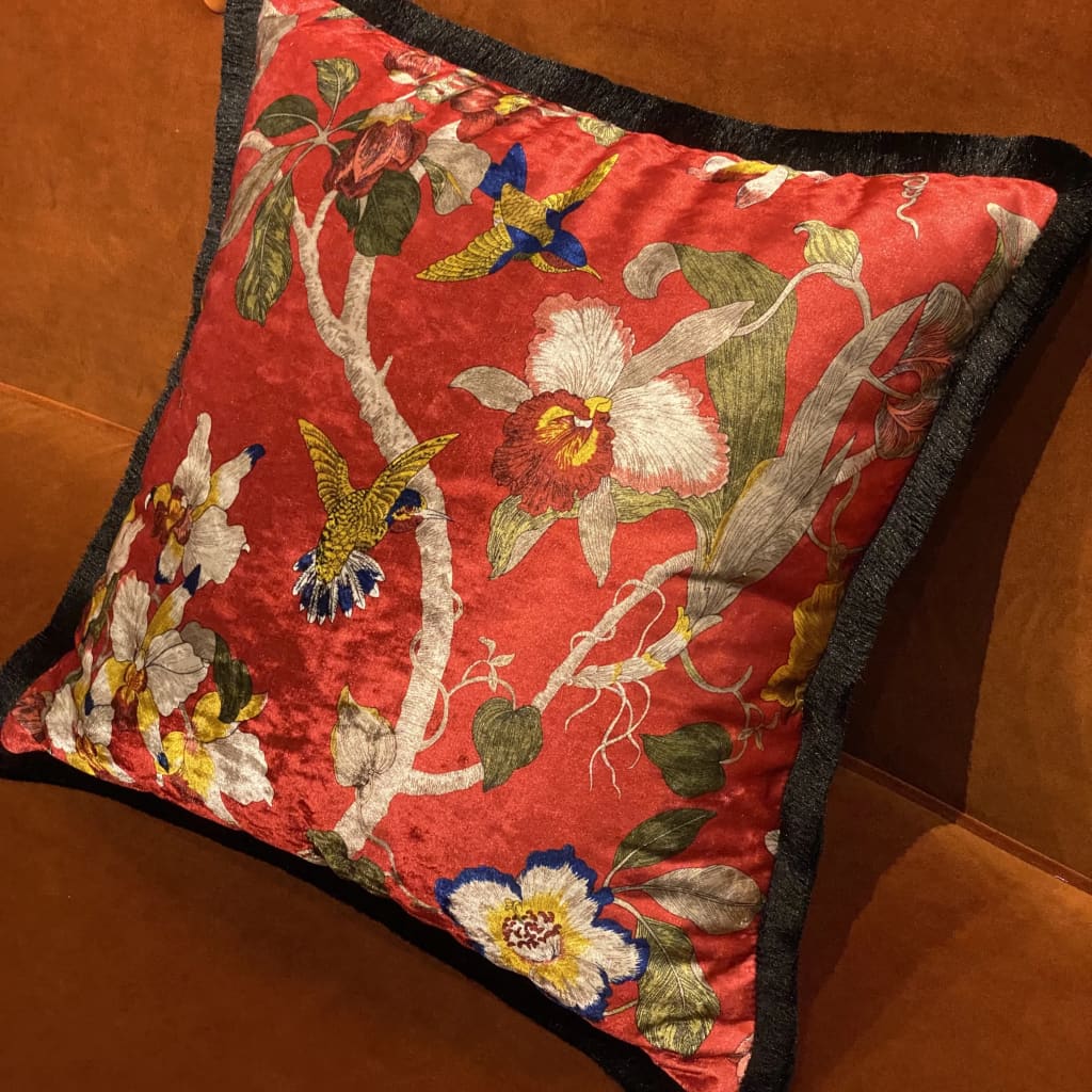 Shiny Velvet Scarlet Aviary Red Pillow Cover
