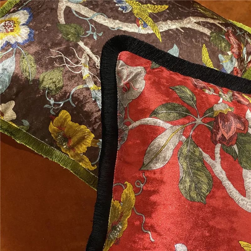 Shiny Velvet Scarlet Aviary Red Pillow Cover - Image 10