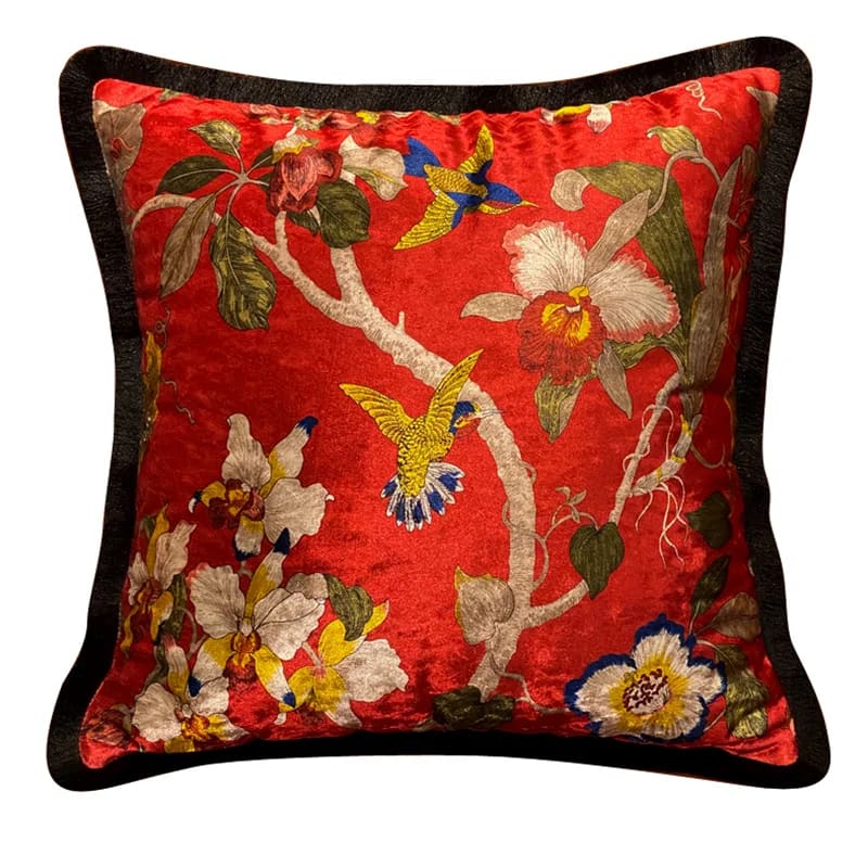 Shiny Velvet Scarlet Aviary Red Pillow Cover - Image 11