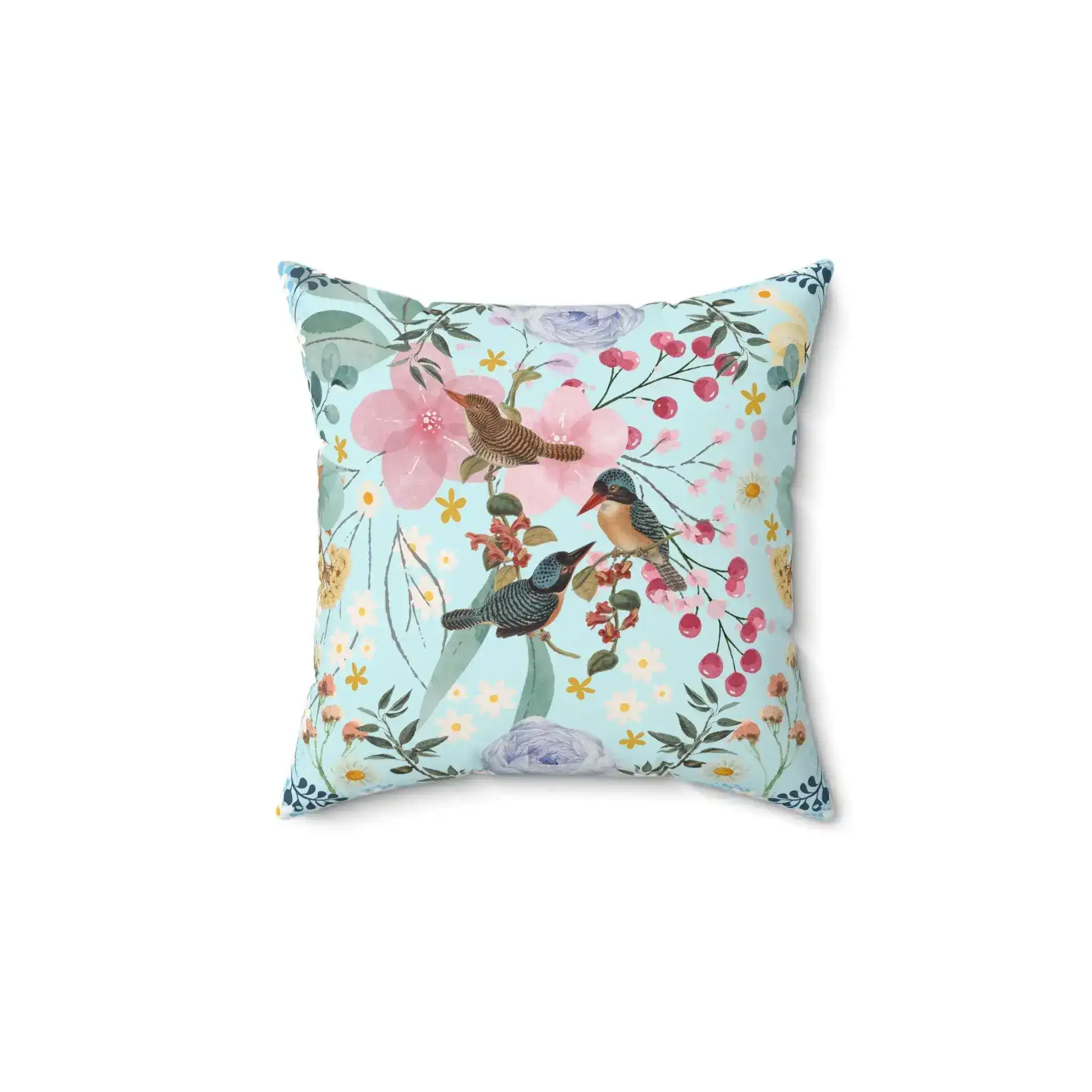 Sky Blue Chinoiserie Flower and Birds Throw Pillow - Image 5