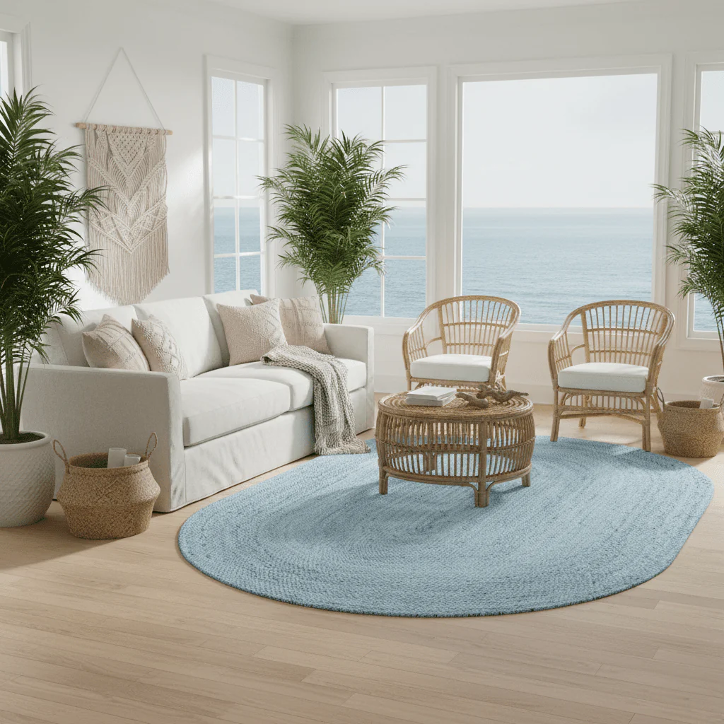 Sky Blue Elongated Oval Jute Rug - Image 2