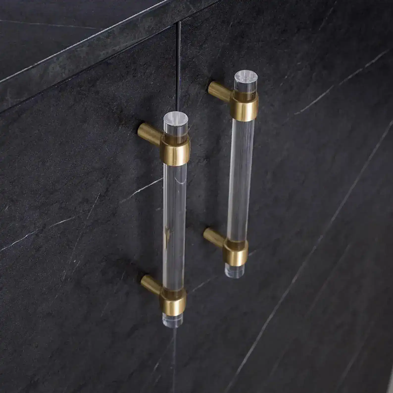 Sleek Acrylic Cabinet Drawer Pull with Brass Handle - Image 4