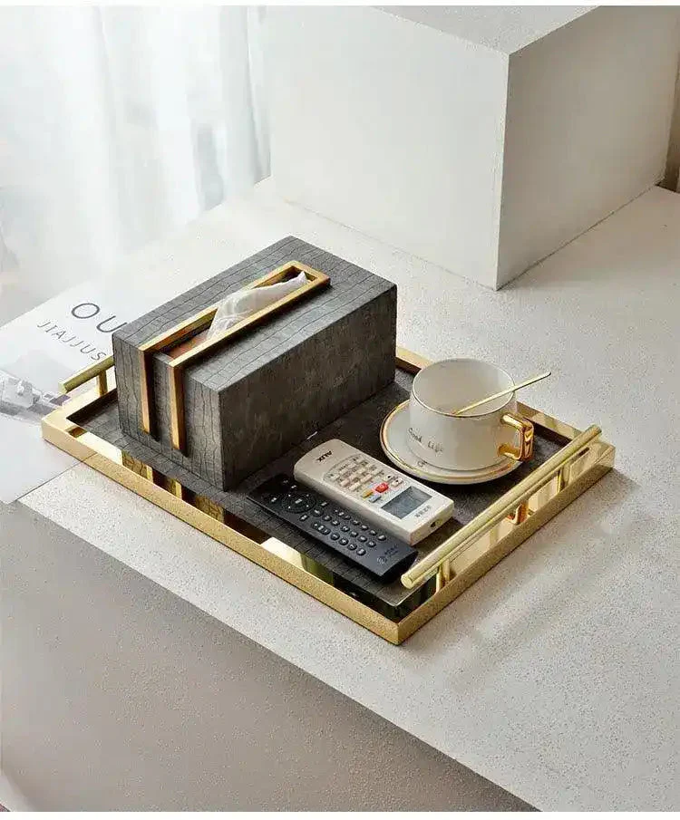 Sleek Brass and Faux Croc Leather Tissue Box - Image 7