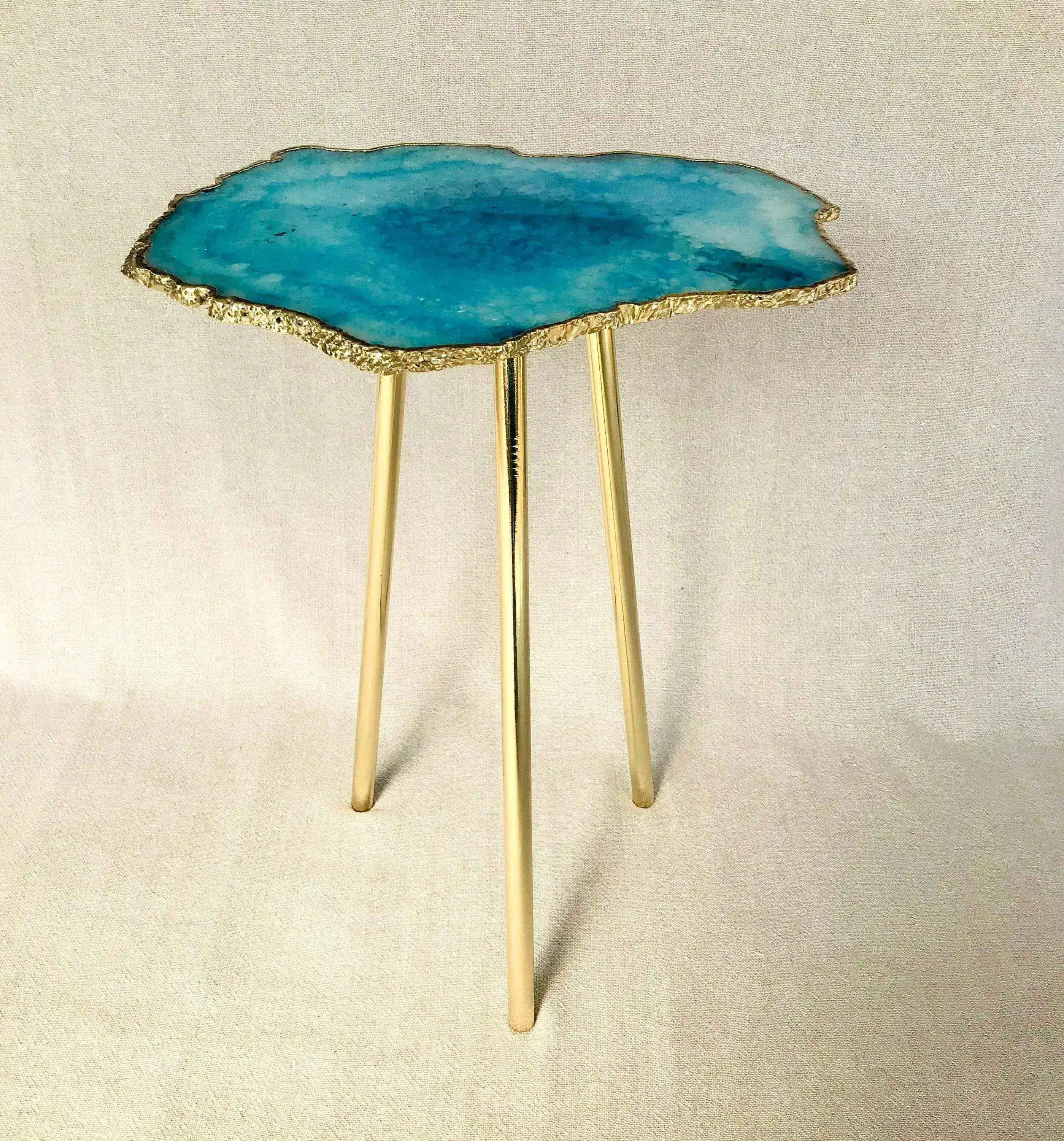 Small Blue Agate Quartz Organic Edge Accent Table - Image 3