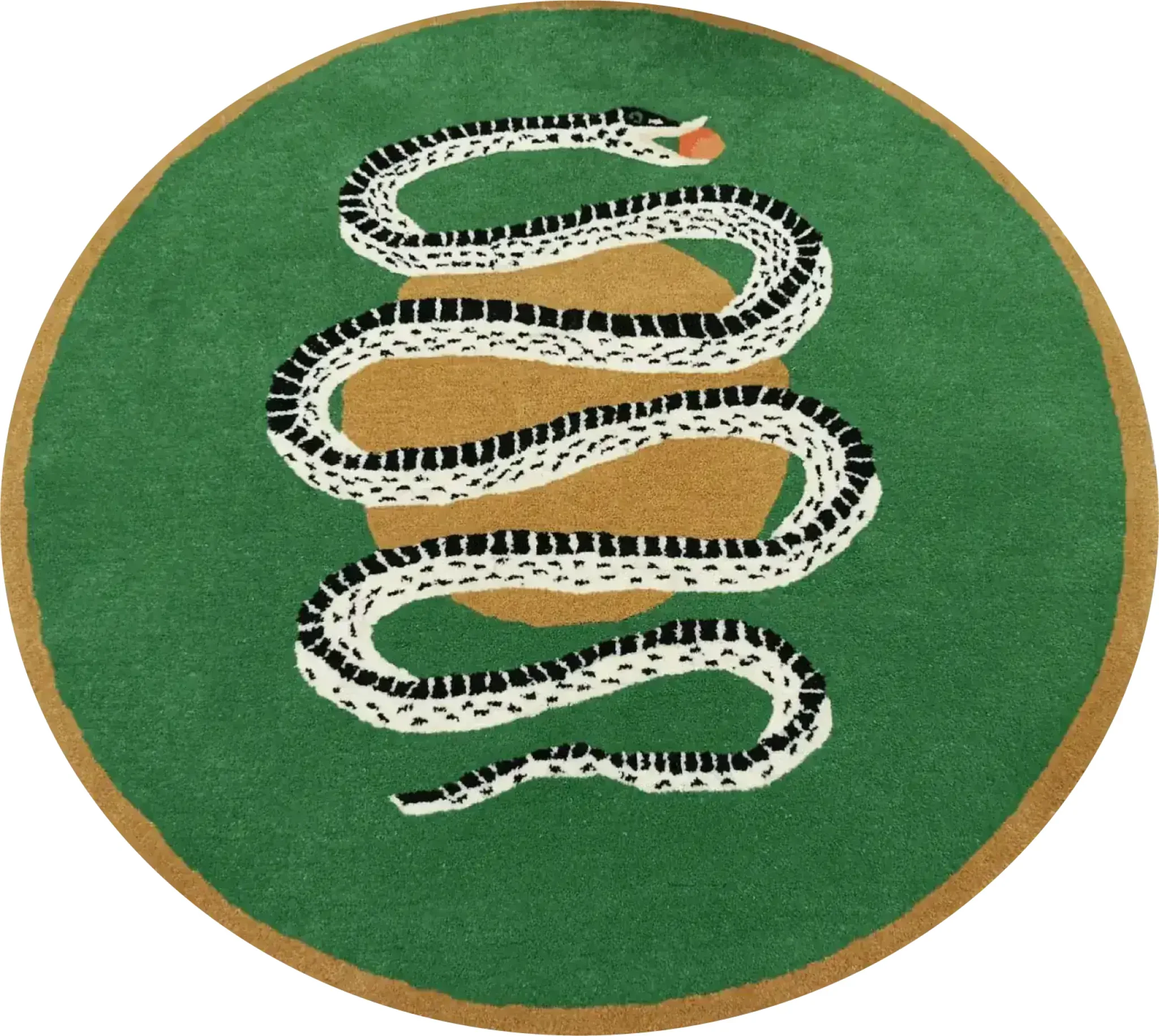 Snake and Apple Green Gold Round Hand Tufted Wool Rug - Image 6