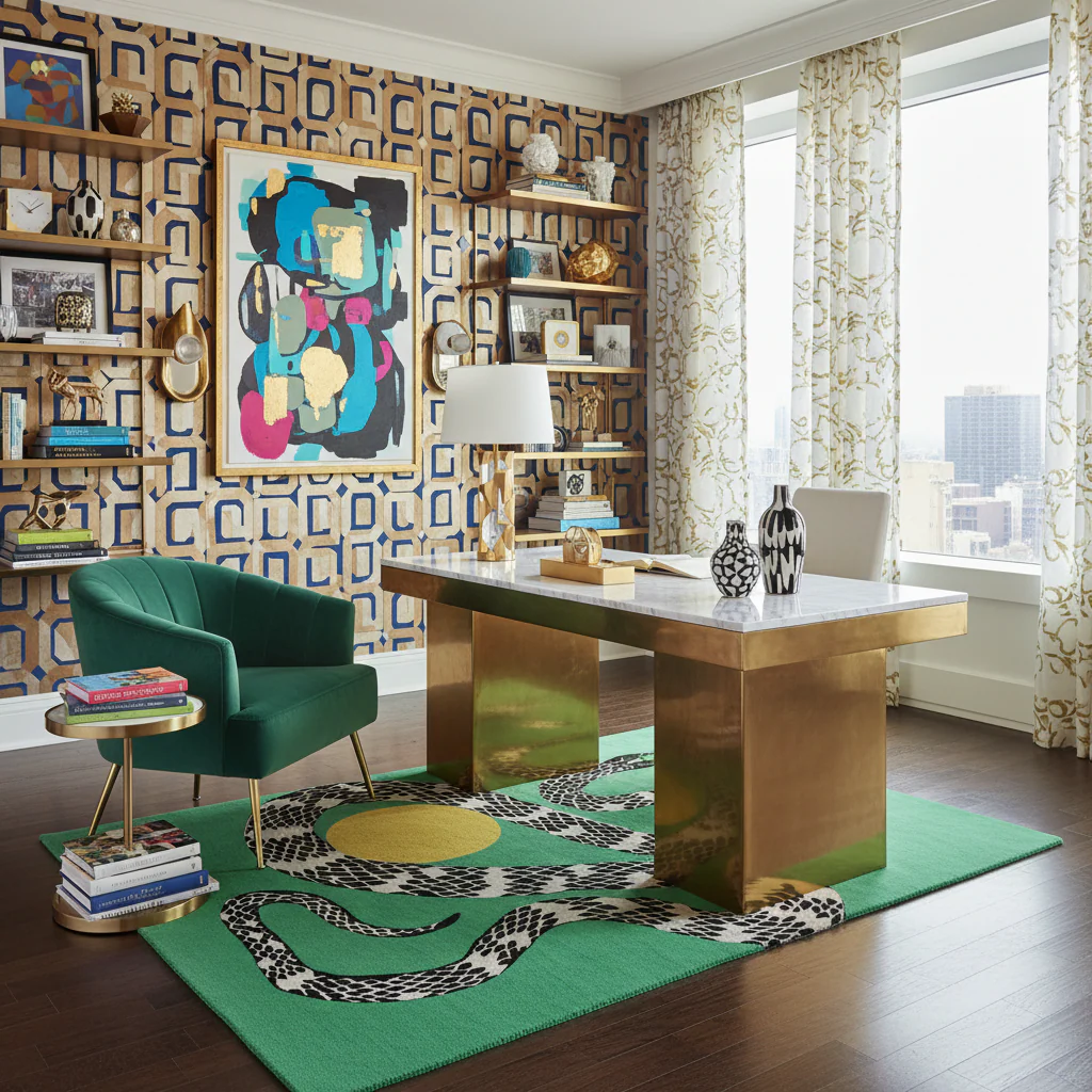 Snake and Sun Green Hand Tufted Wool Rug 5 x 8 ft - Image 2