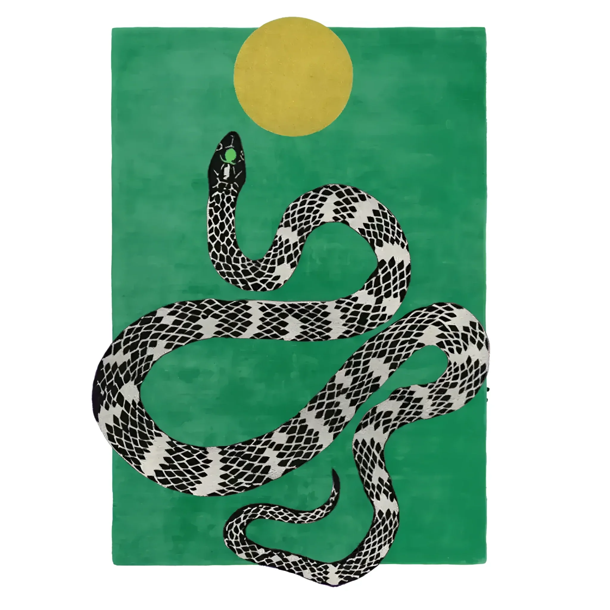 Snake and Sun Green Hand Tufted Wool Rug II - Image 5