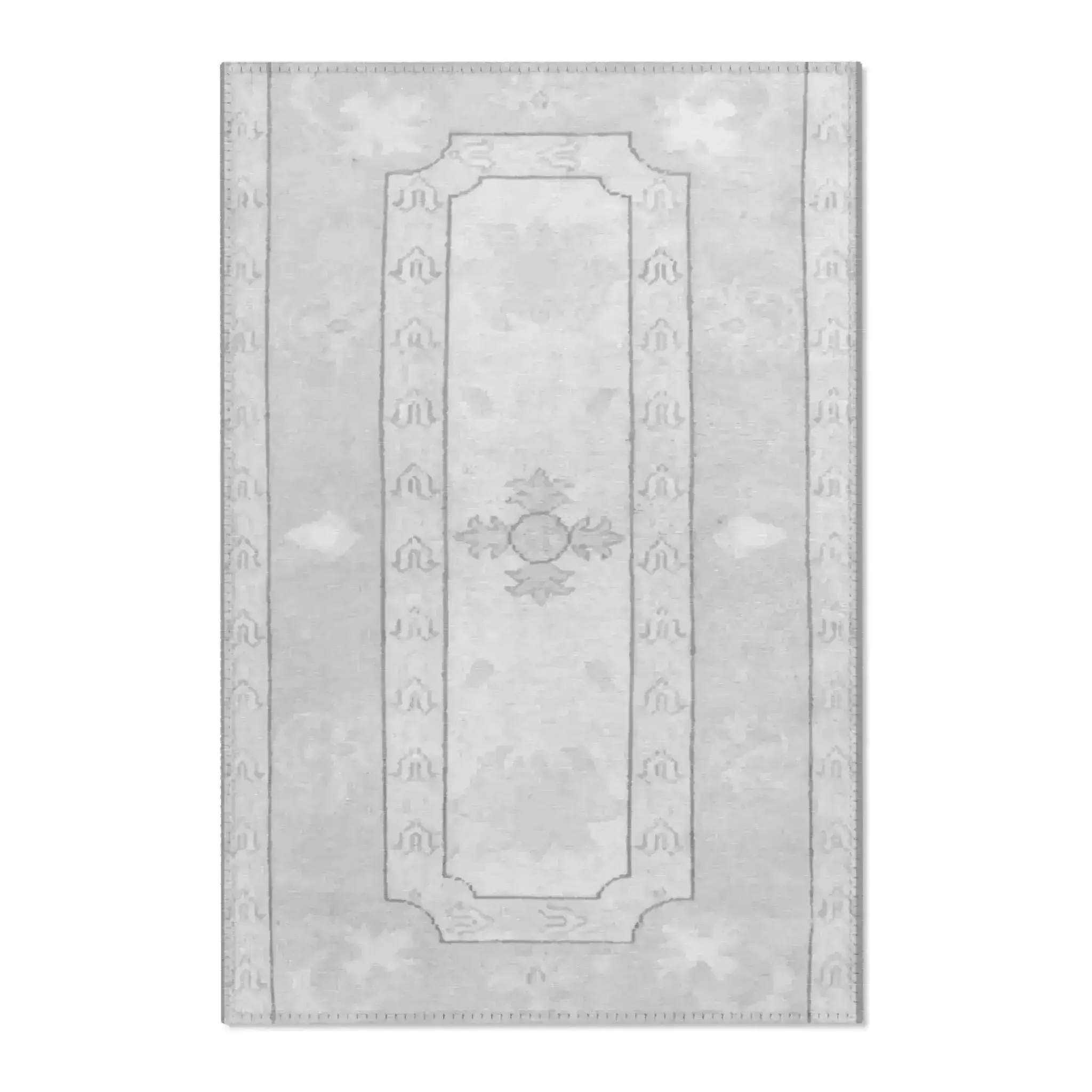 Soft Gray & White Minimalist Medallion Accent Rug - Image 2