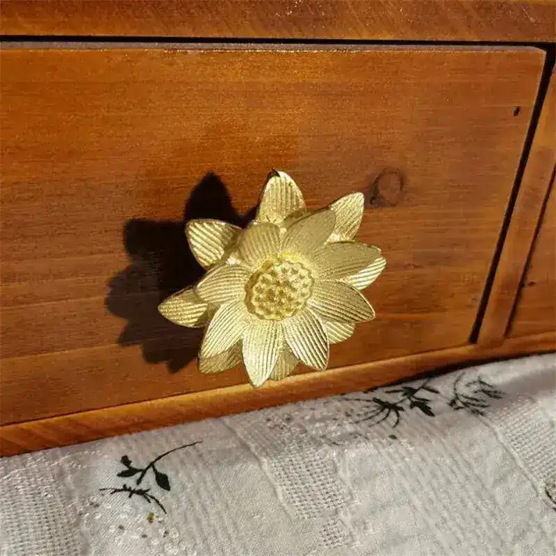 Solid Brass Lotus Floral Cabinet Knob Handle Set of 2 - Image 6