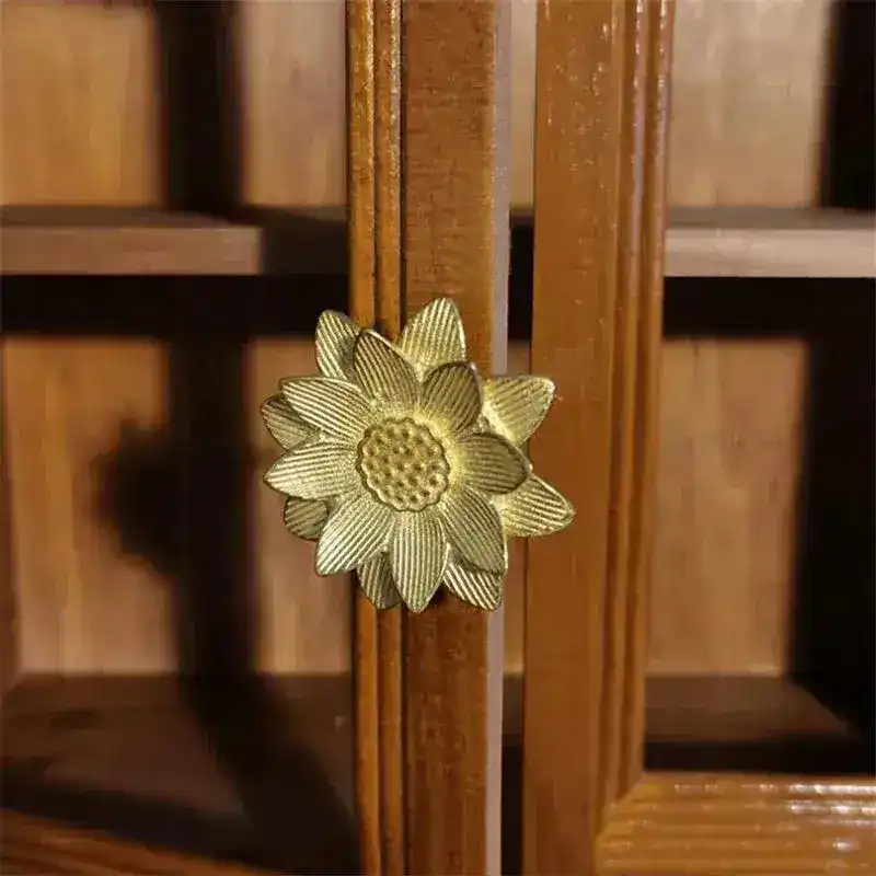 Solid Brass Lotus Floral Cabinet Knob Handle Set of 2 - Image 7