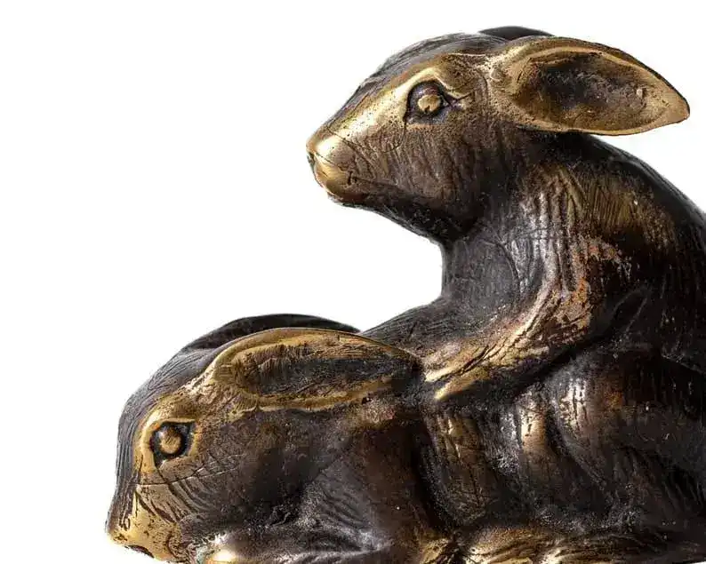 Solid Brass Making-Love Rabbits Figurine - Image 2