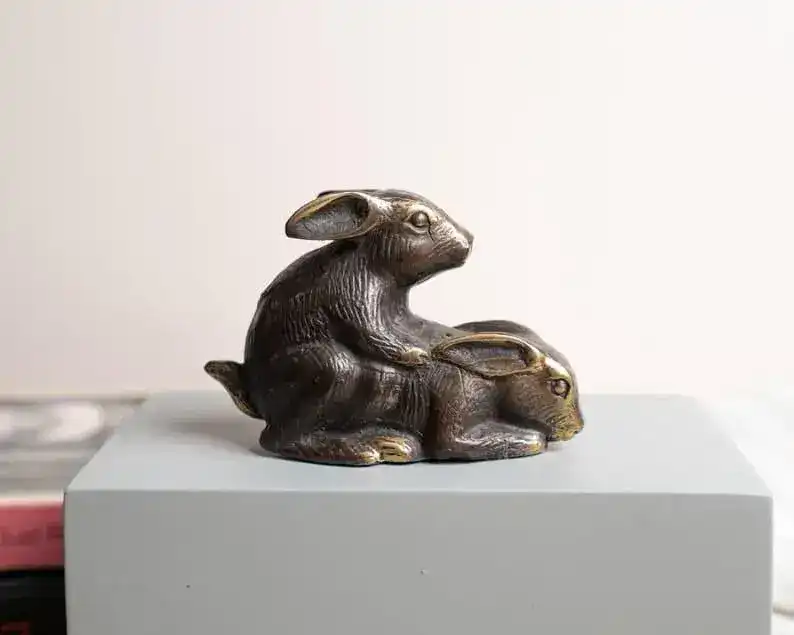 Solid Brass Making-Love Rabbits Figurine - Image 4