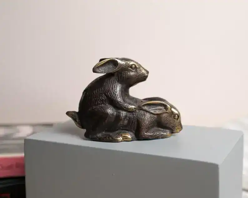 Solid Brass Making-Love Rabbits Figurine - Image 7
