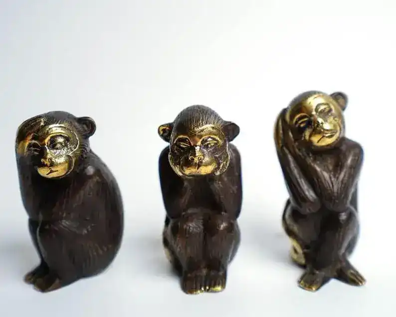 Solid Brass Monkey Statues - Set of 3 - Image 3