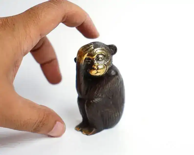 Solid Brass Monkey Statues - Set of 3 - Image 4