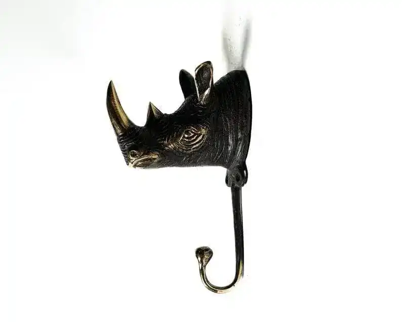 Solid Brass Rhino Head Wall Hanging Hook - Image 3
