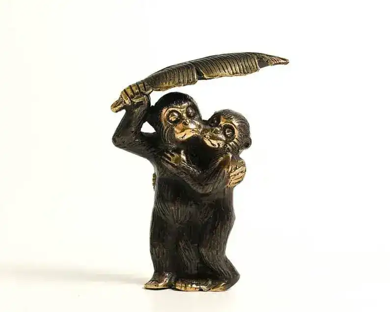 Solid Brass Two Funny Monkey Under Banana Leaf Figurine - Image 8