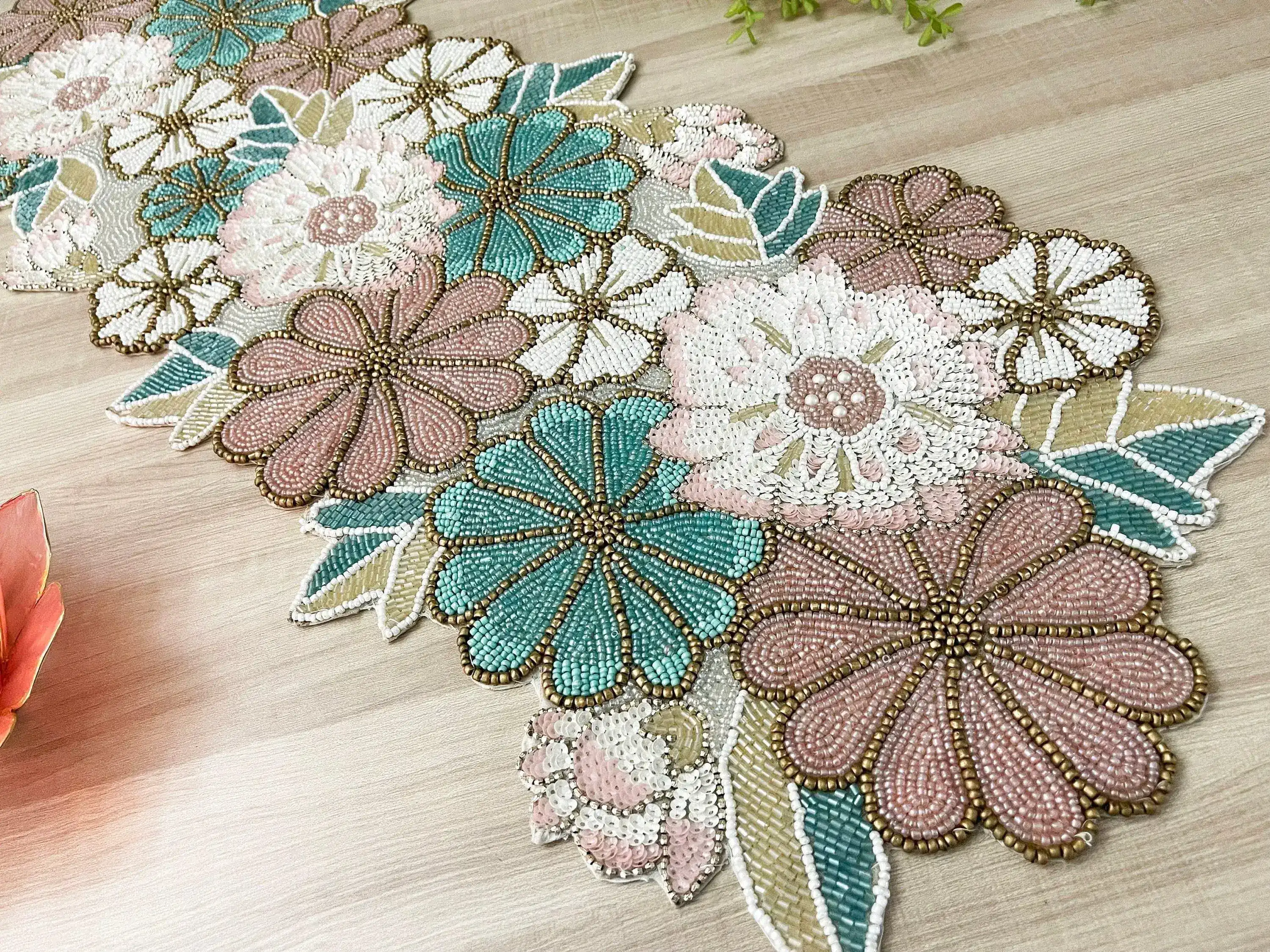Spring Floral Garden Beaded Table Runner - Image 2