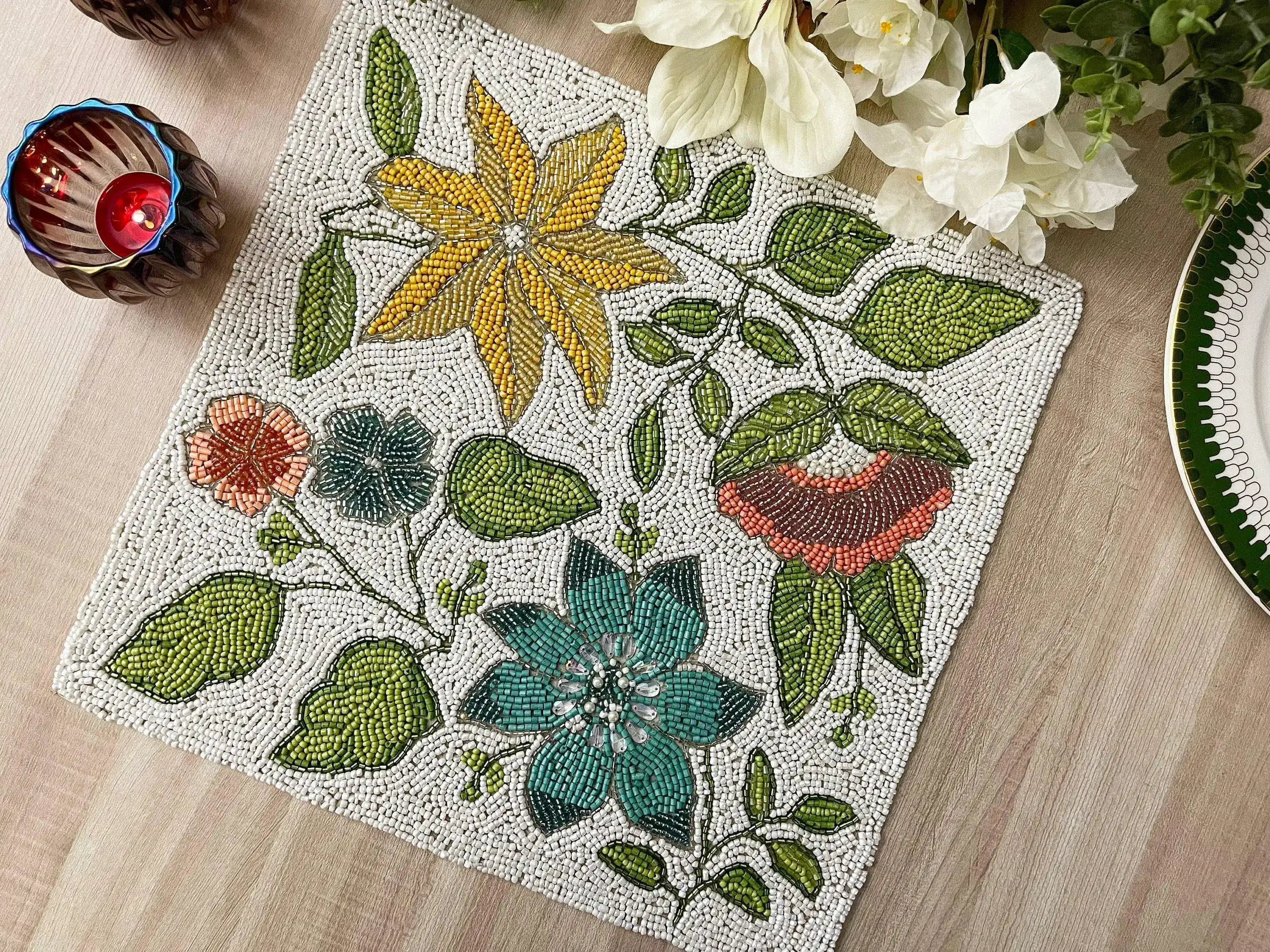 Spring Flower Square Beaded Placemat - Image 2