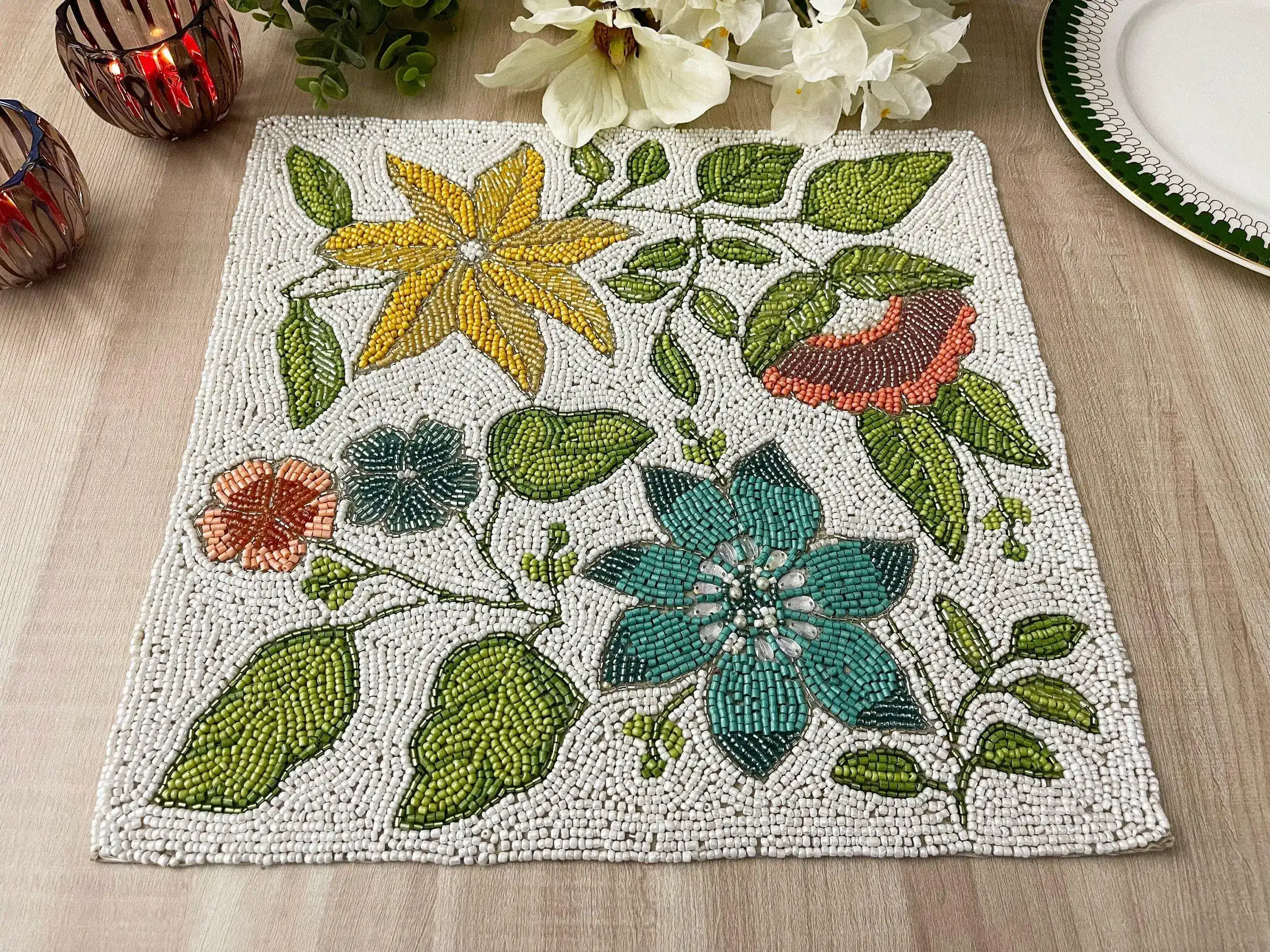 Spring Flower Square Beaded Placemat - Image 4