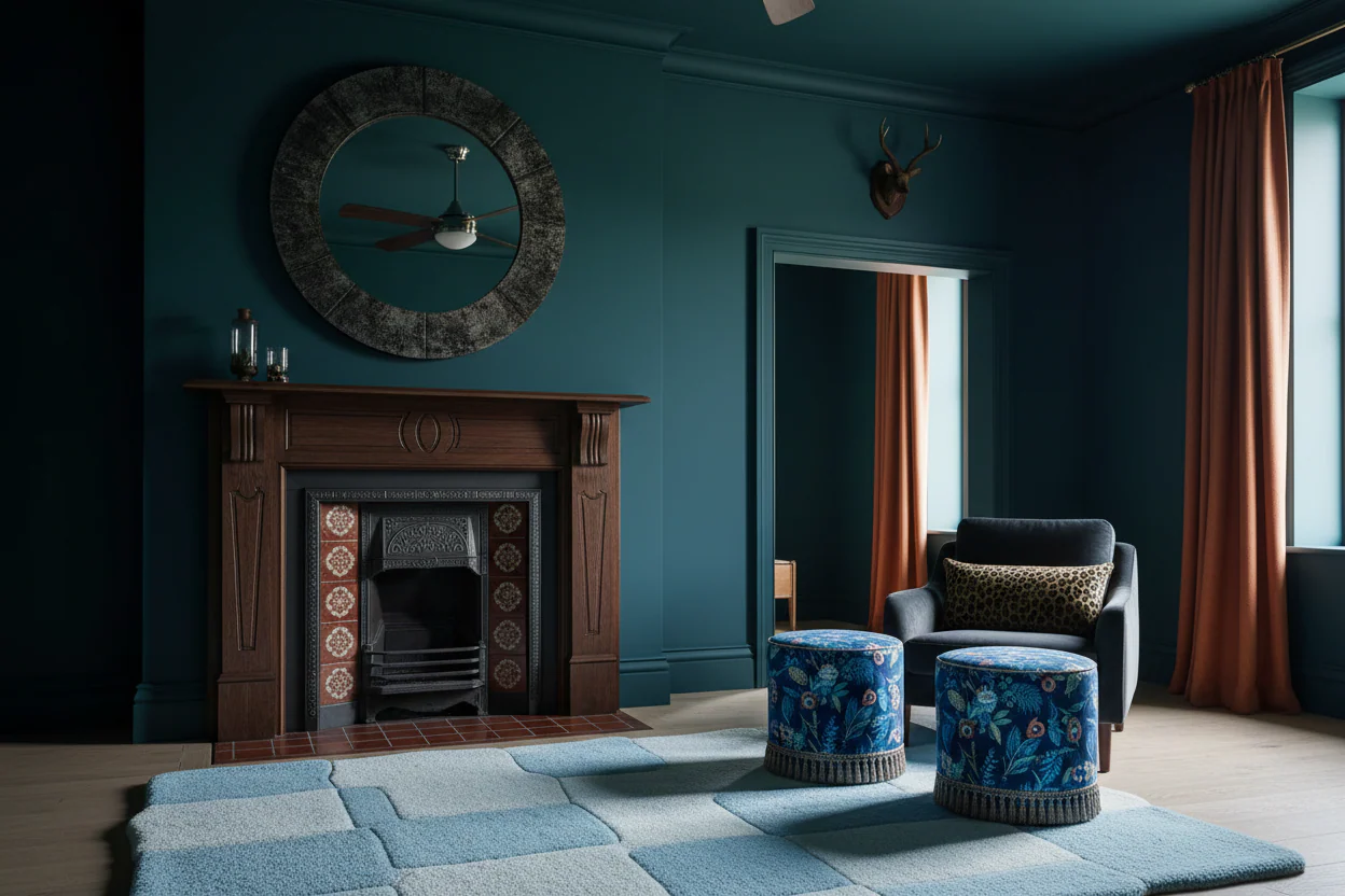 Staggered Blue Block Grid Hand Tufted Rug - Image 2