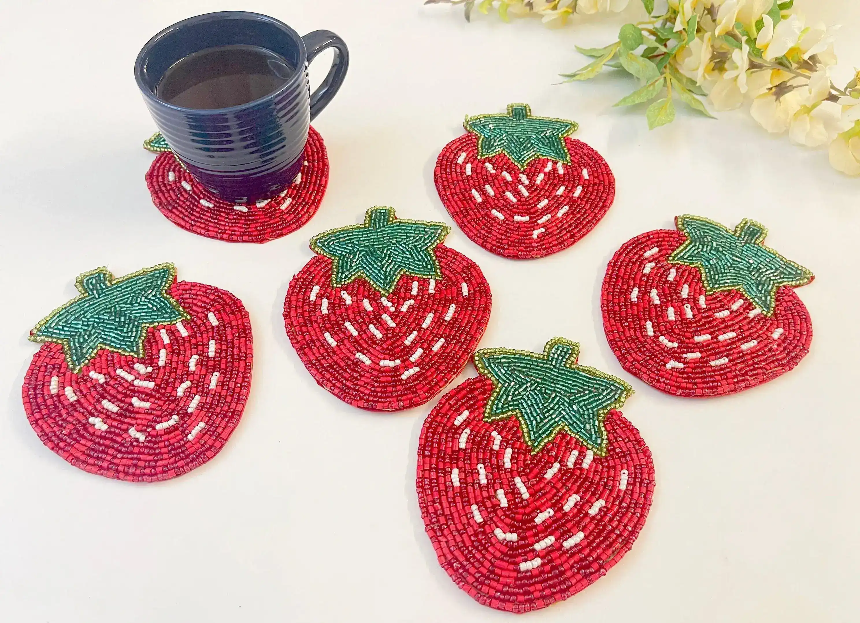 Strawberry Beaded Coasters - Set of 6 - Image 6