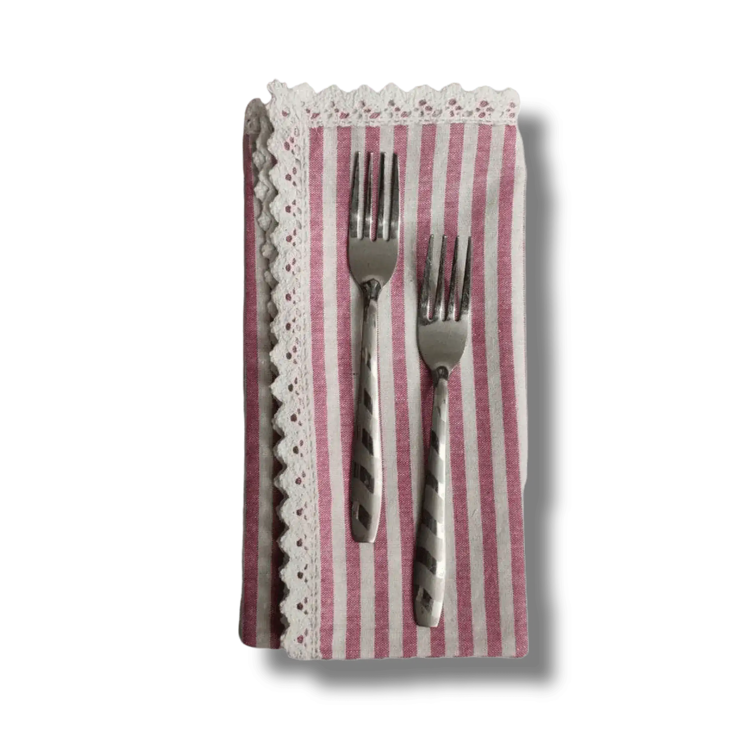 Striped Linen Napkins with White Lace - Image 6