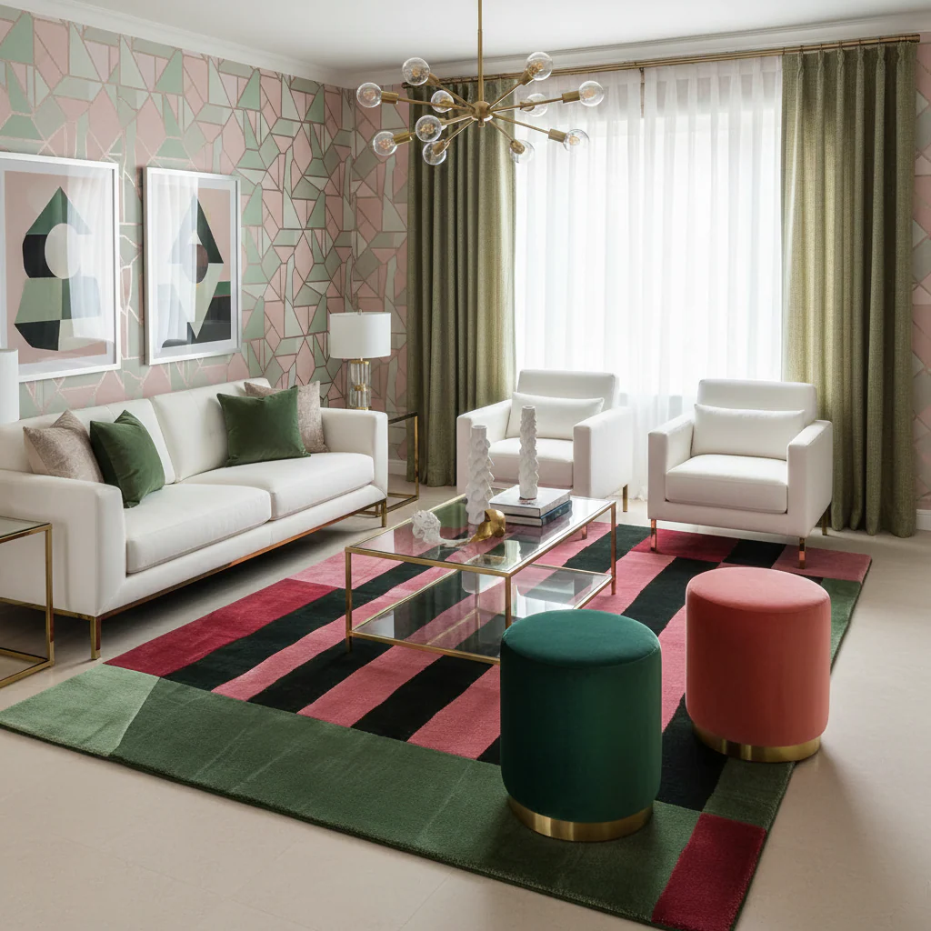 Structured Red Rhythm Hand Tufted Rug - Image 2