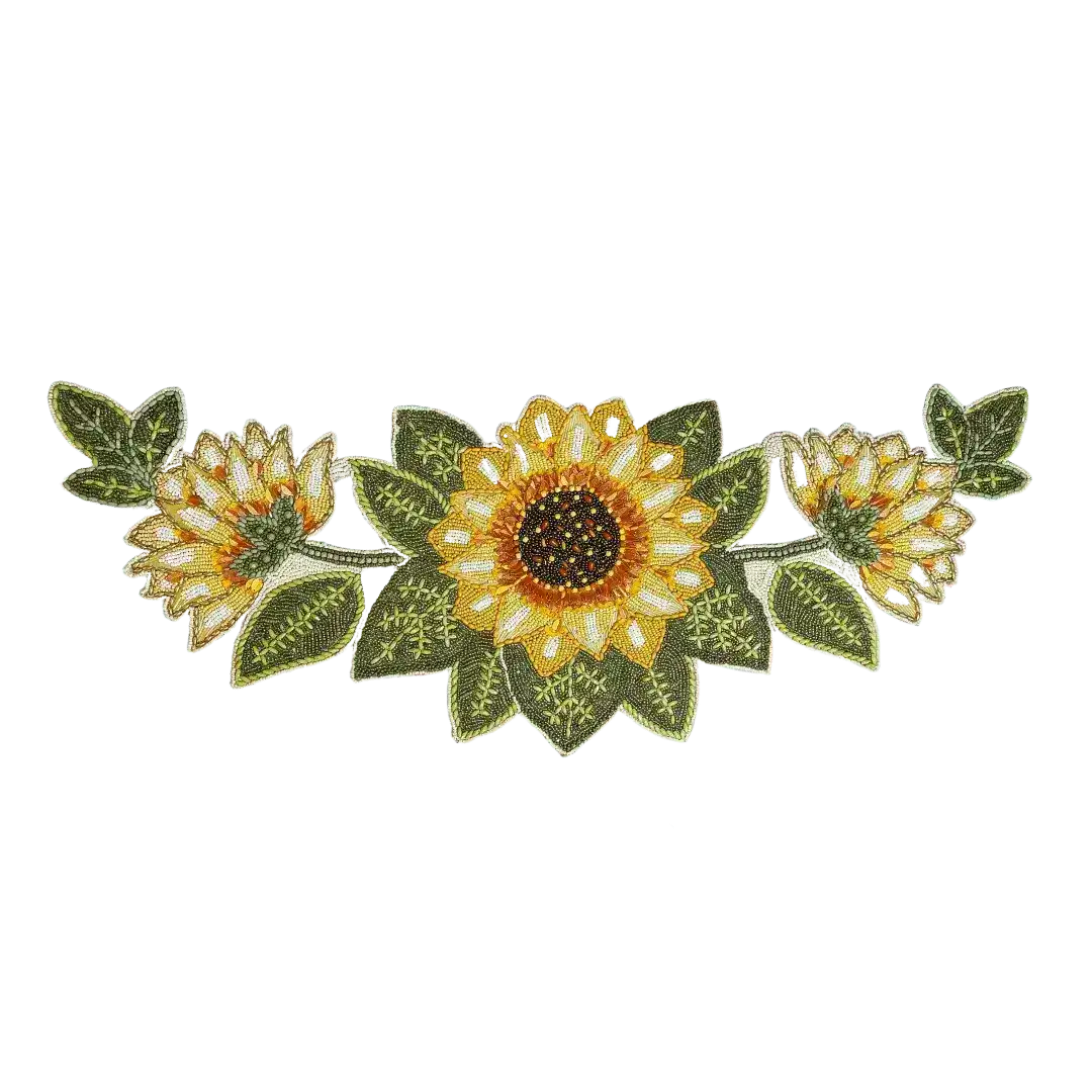 Sunflower and Leaves Beaded Table Runner