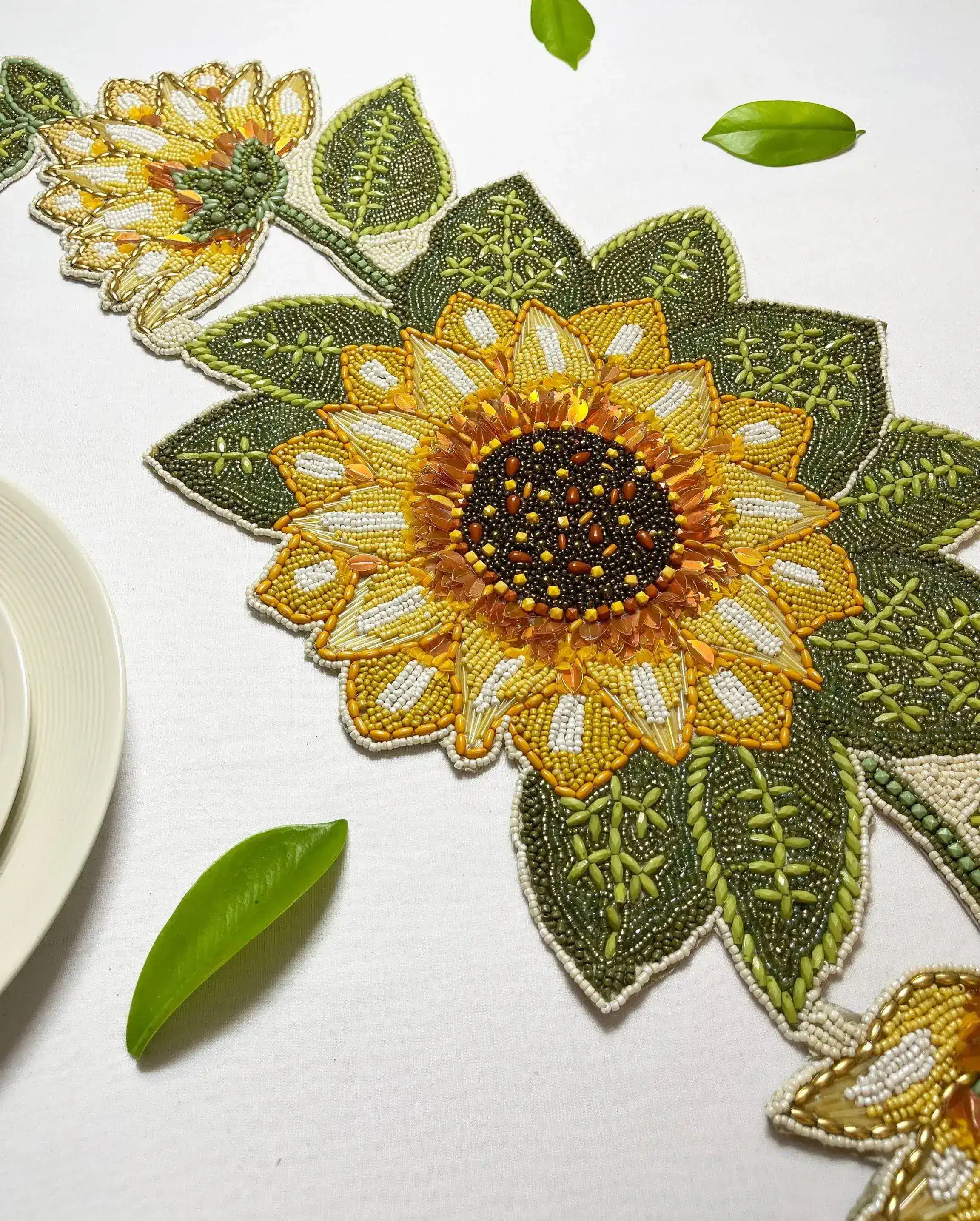 Sunflower and Leaves Beaded Table Runner - Image 6