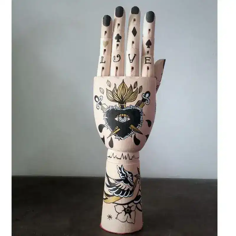Tattooed Wooden Movable Joint Hand Decor - Image 10