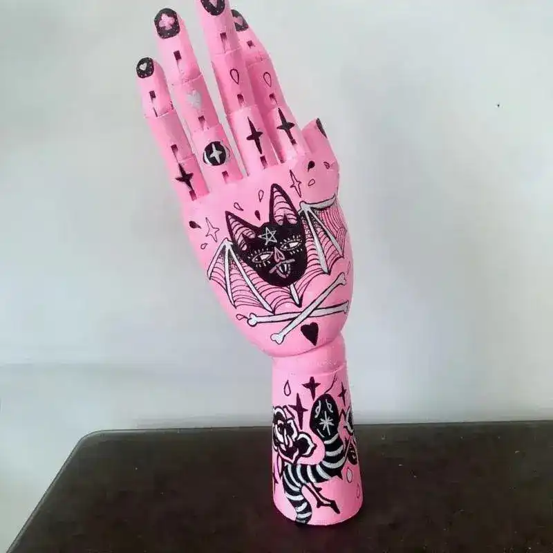 Tattooed Wooden Movable Joint Hand Decor - Image 7