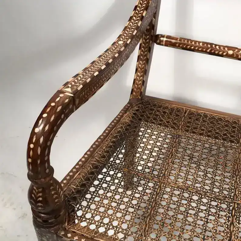 Teakwood Bone Inlaid Chair with Arms - Image 2