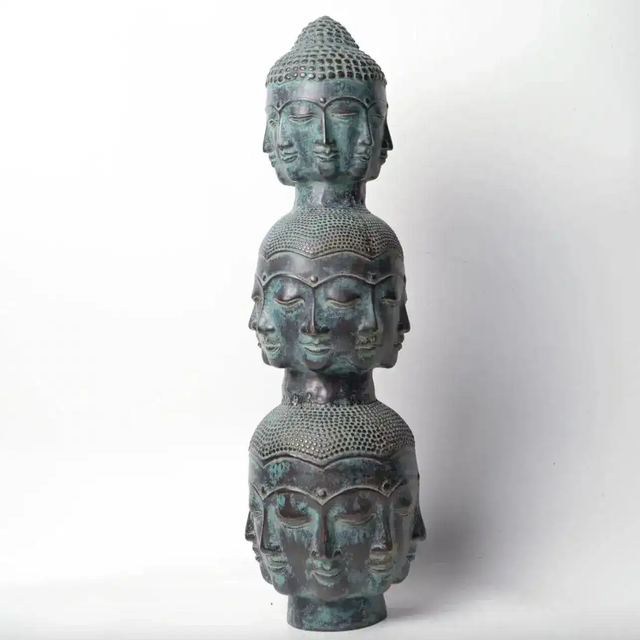 Three Buddha Head Bronze Statue - Image 3