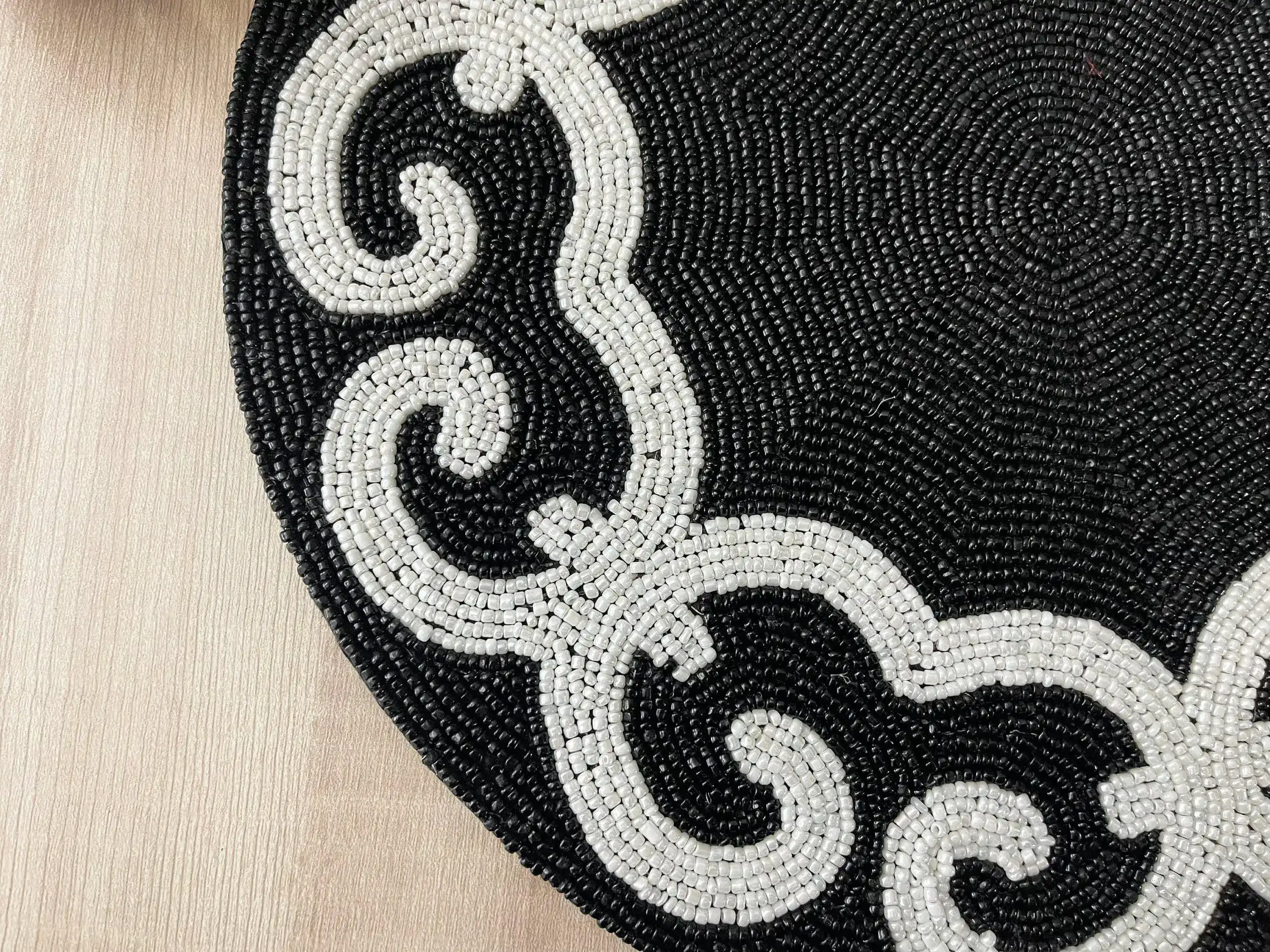 Tianna Black and White Beaded Round Placemat - Image 3