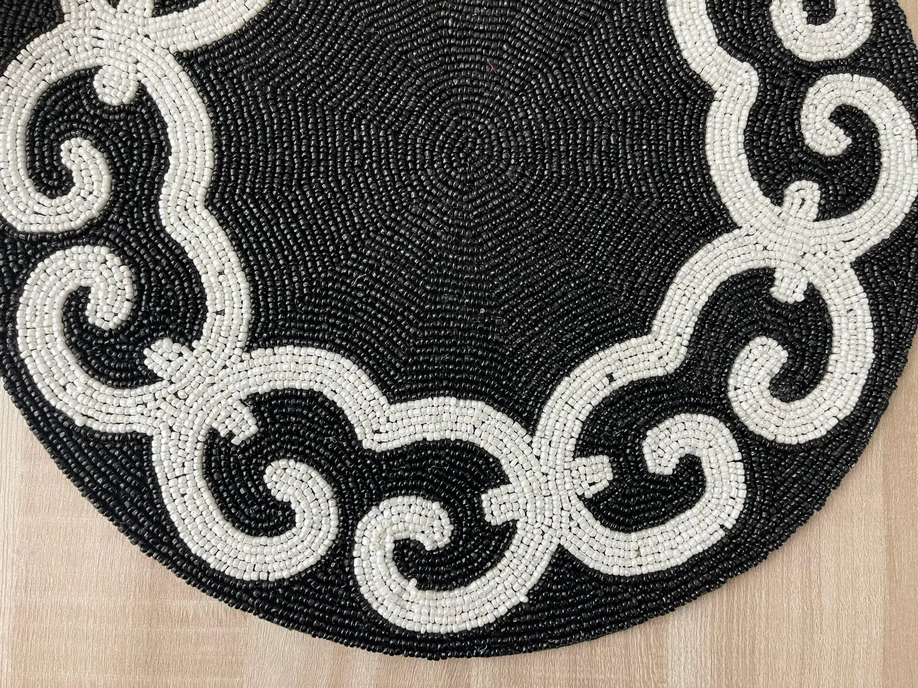 Tianna Black and White Beaded Round Placemat - Image 6
