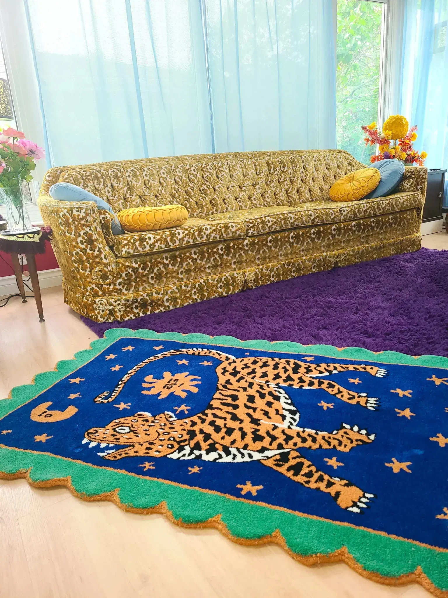 Tibetan Tiger Starry Night Scallop Hand Tufted Wool Rug - Image 6