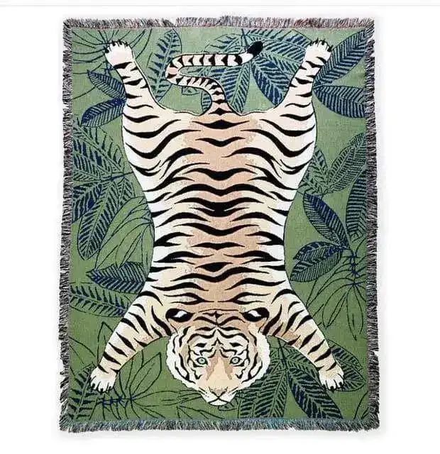 Tiger Lying in the Green Wild Printed Throw