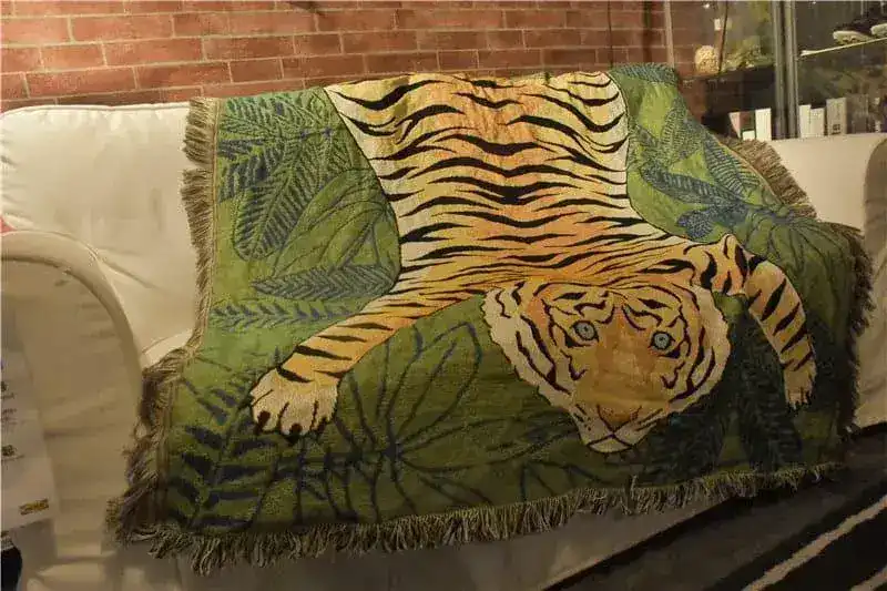 Tiger Lying in the Green Wild Printed Throw - Image 2