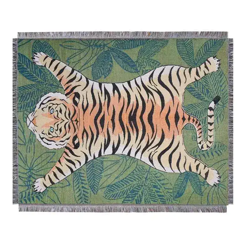 Tiger Lying in the Green Wild Printed Throw - Image 3