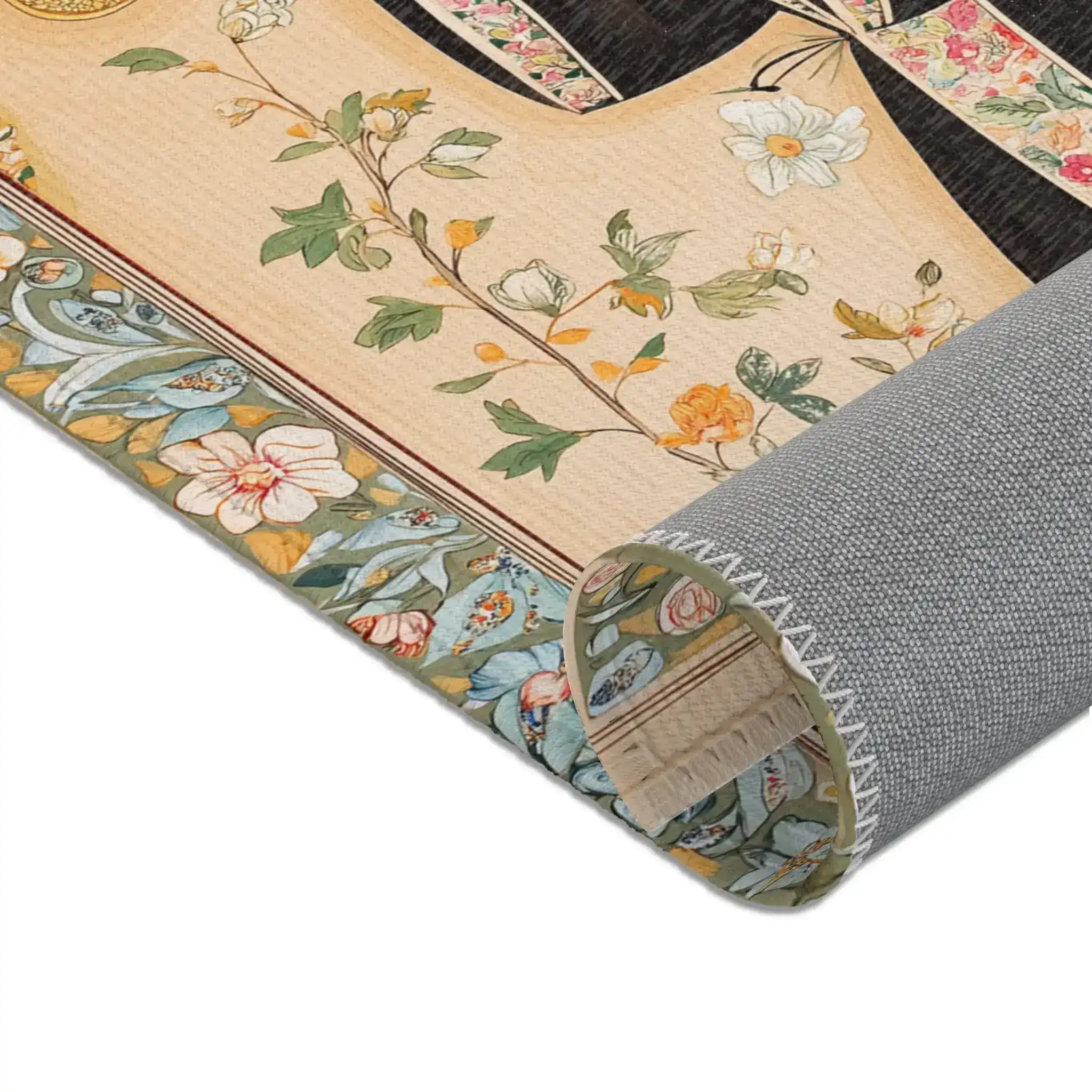 Persian Elegance Floral Black Robe Art Rugs - Image 8