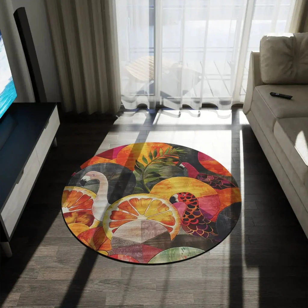 Tropical Birds and Citrus Round Rug - Image 4