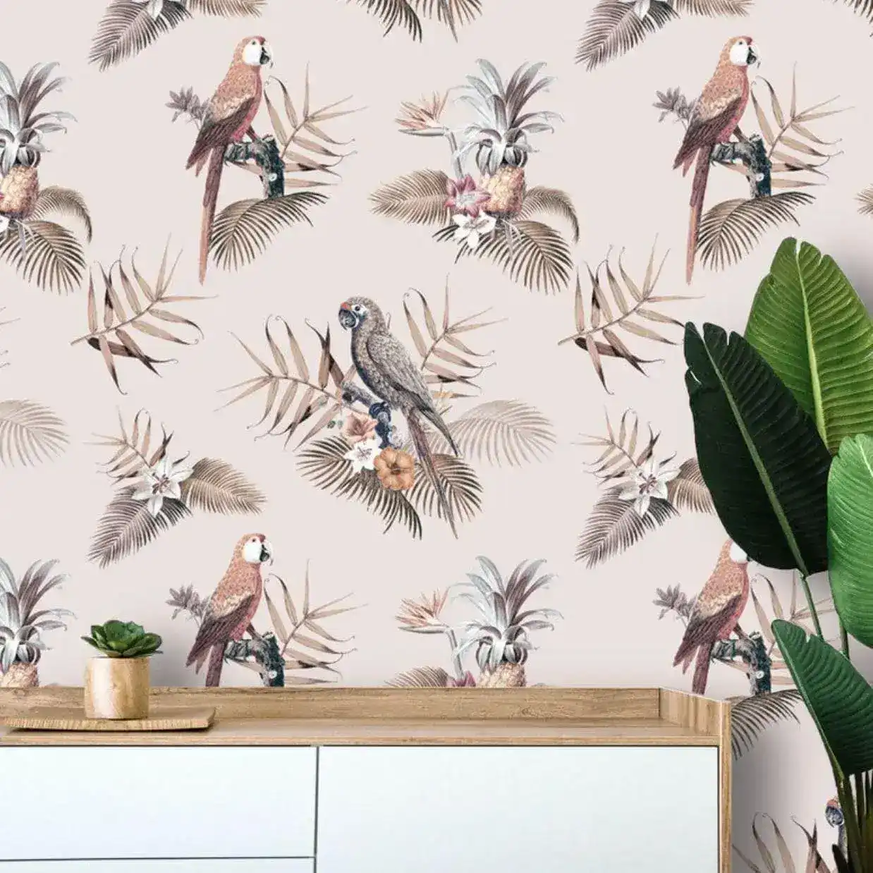 Tropical Birds and Leaves Wallpaper - Image 5