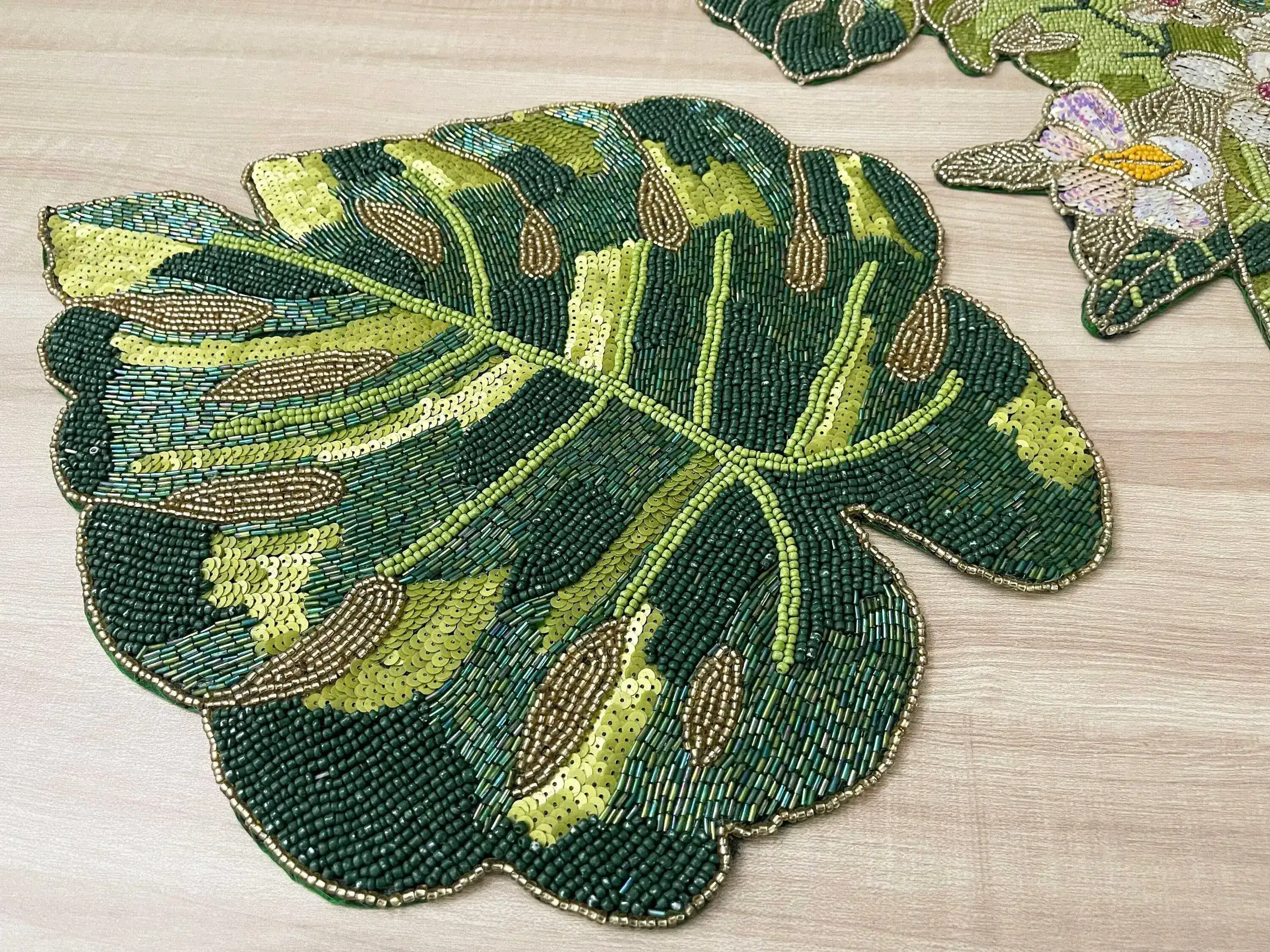 Tropical Leaf and Flower Beaded Table Runner - Image 8