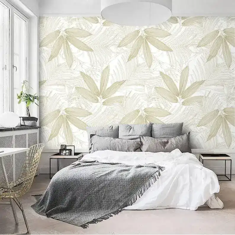 Tropical Palm Leaves Neutral Wallpaper - Image 6