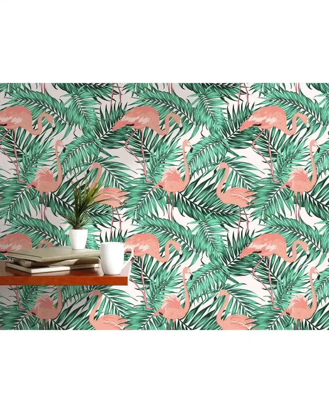Tropical Palm Leaves Pink Flamingos Removable Wallpaper - Image 4