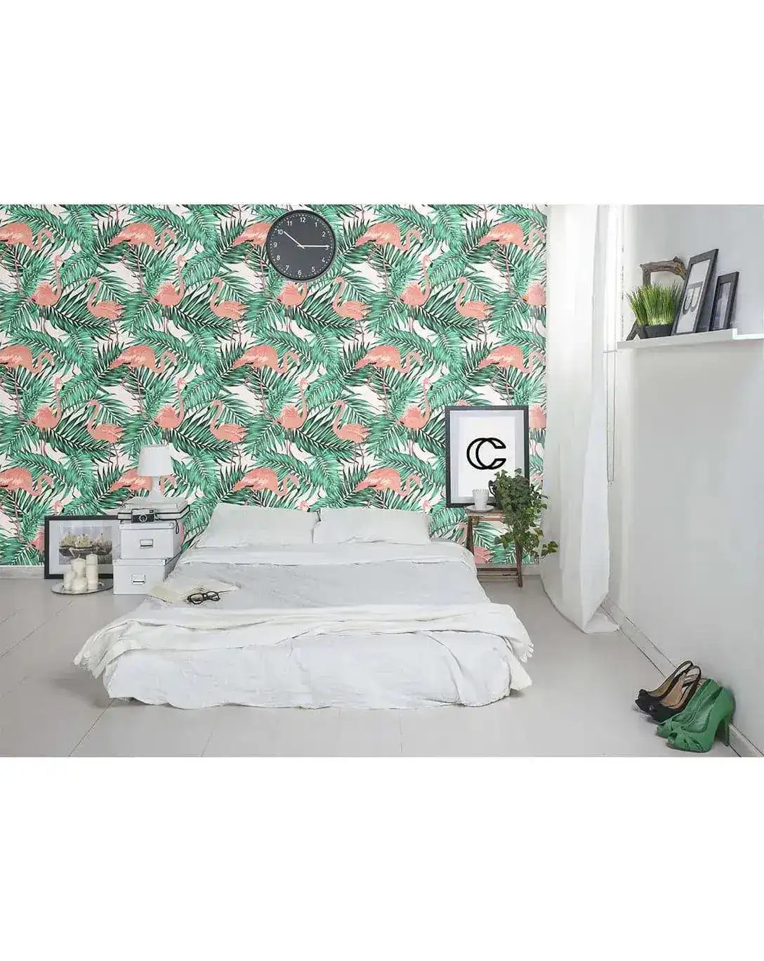 Tropical Palm Leaves Pink Flamingos Removable Wallpaper - Image 5