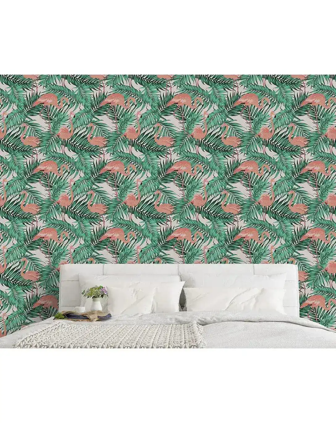 Tropical Palm Leaves Pink Flamingos Removable Wallpaper - Image 7