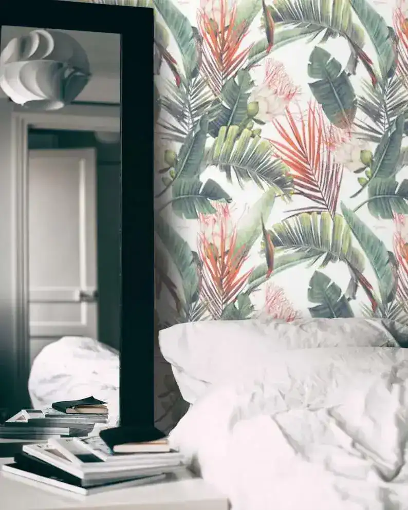 Tropical Paradise Floral and Banana Leaves Wallpaper - Image 4
